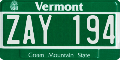 VT license plate ZAY194