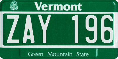 VT license plate ZAY196