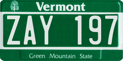 VT license plate ZAY197