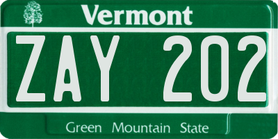 VT license plate ZAY202