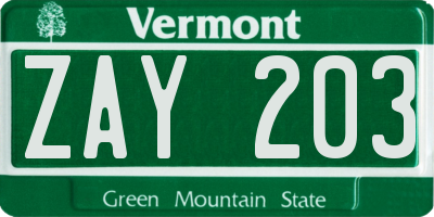 VT license plate ZAY203