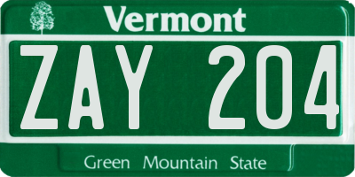 VT license plate ZAY204