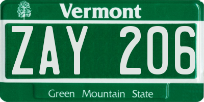 VT license plate ZAY206