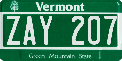 VT license plate ZAY207