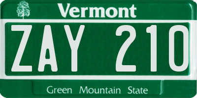 VT license plate ZAY210