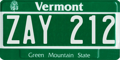 VT license plate ZAY212
