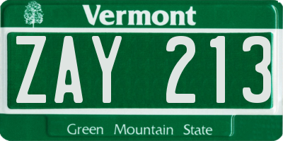 VT license plate ZAY213