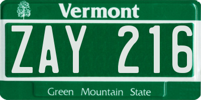 VT license plate ZAY216