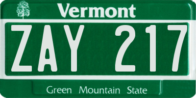 VT license plate ZAY217