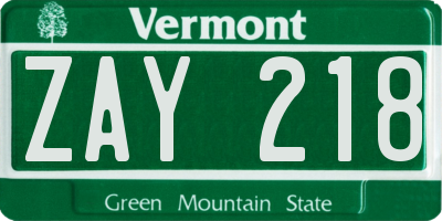VT license plate ZAY218