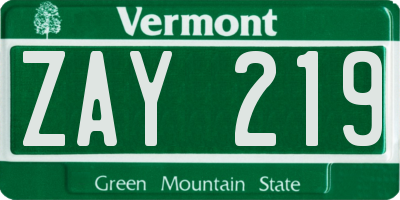 VT license plate ZAY219