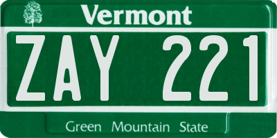 VT license plate ZAY221