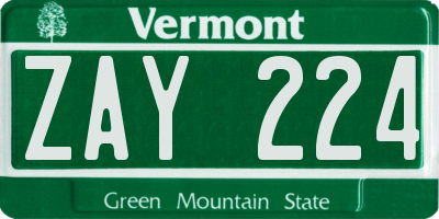 VT license plate ZAY224