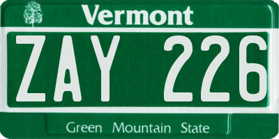 VT license plate ZAY226