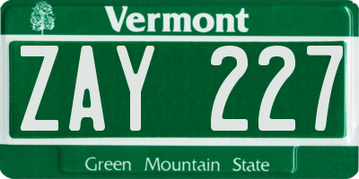 VT license plate ZAY227