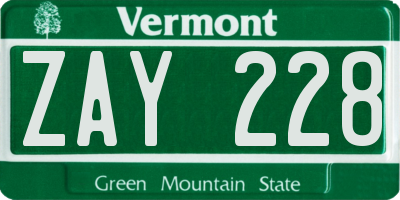 VT license plate ZAY228