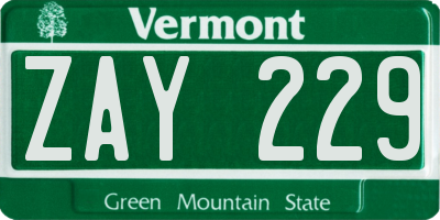 VT license plate ZAY229