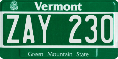 VT license plate ZAY230