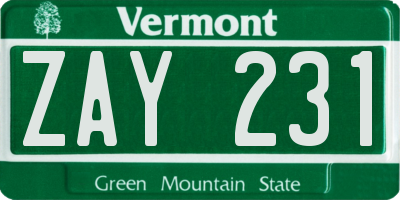 VT license plate ZAY231