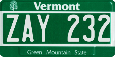 VT license plate ZAY232