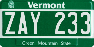 VT license plate ZAY233