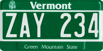 VT license plate ZAY234