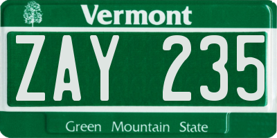 VT license plate ZAY235