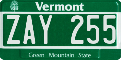 VT license plate ZAY255