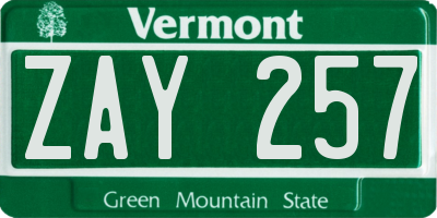 VT license plate ZAY257