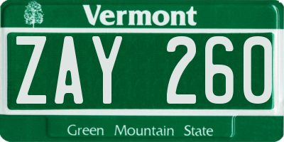VT license plate ZAY260