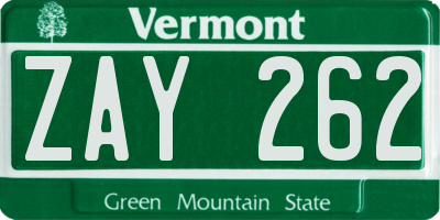 VT license plate ZAY262