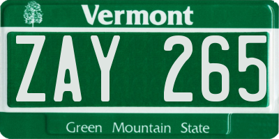 VT license plate ZAY265