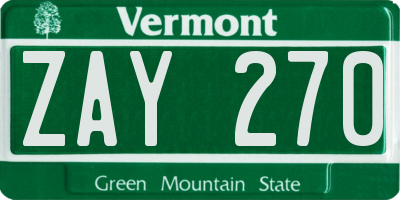 VT license plate ZAY270