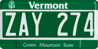 VT license plate ZAY274
