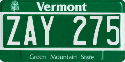 VT license plate ZAY275