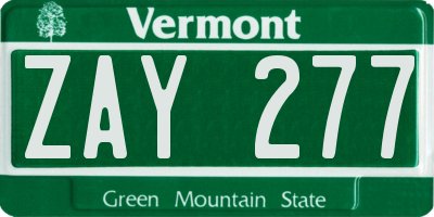 VT license plate ZAY277
