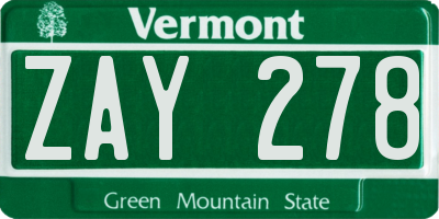 VT license plate ZAY278