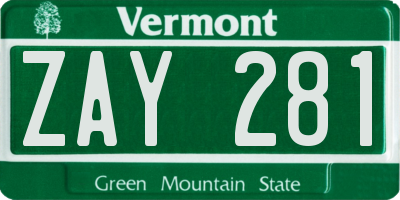 VT license plate ZAY281