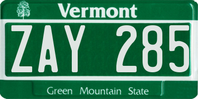 VT license plate ZAY285