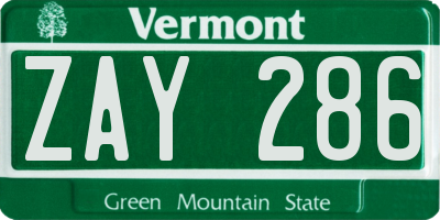 VT license plate ZAY286