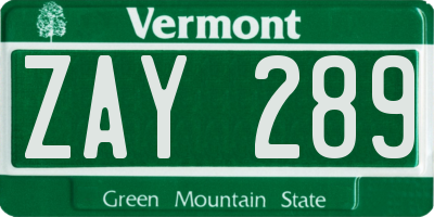 VT license plate ZAY289