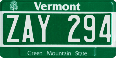VT license plate ZAY294