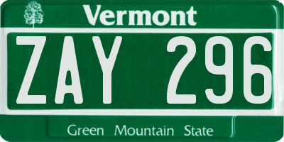 VT license plate ZAY296