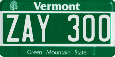 VT license plate ZAY300