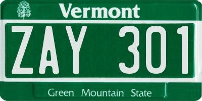 VT license plate ZAY301