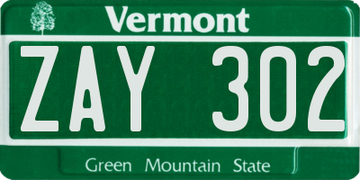 VT license plate ZAY302