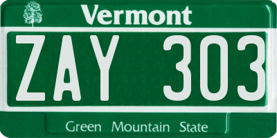VT license plate ZAY303