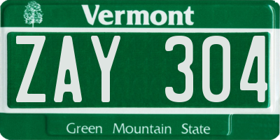 VT license plate ZAY304