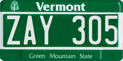VT license plate ZAY305
