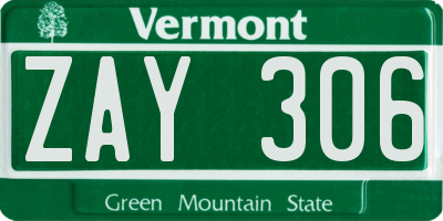 VT license plate ZAY306
